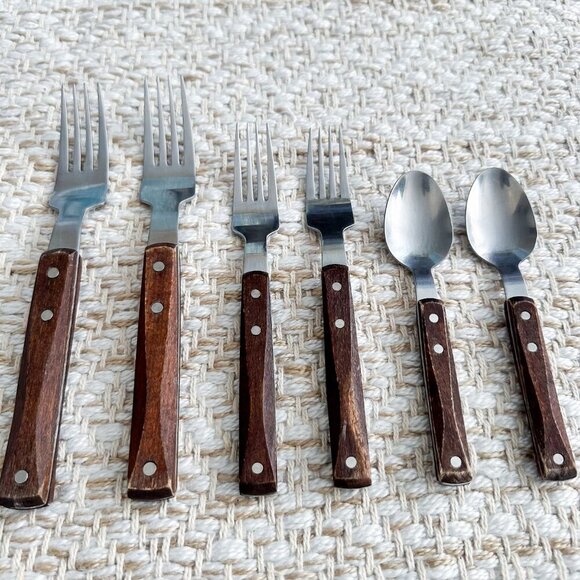 Vintage Wood‑Handle Flatware Set (6 Pc) Japan—Forks & Spoons - Picture 2 of 6